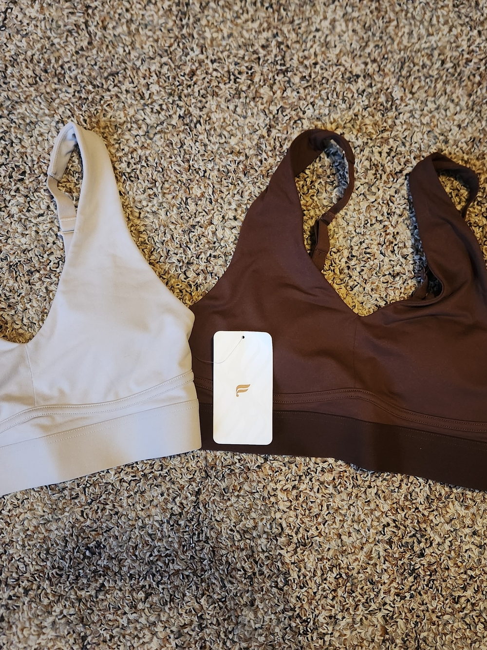 Fabletics Wireless Seamless Bras in Cream and Chocolate